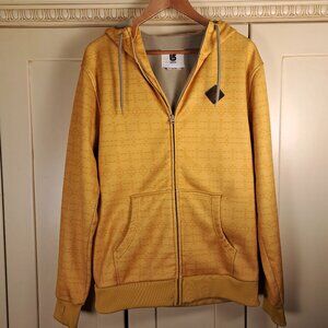 Burton Hoodie Men's Gold Yellow Print Bonded Fleece Full Zip Logo Sweatshirt Sz